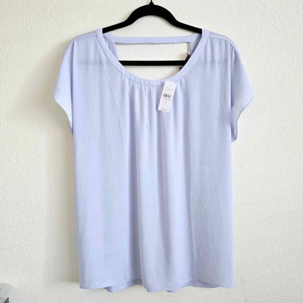 Ann Taylor LOFT Women's Mixed Media Bar Back Tee Blouse Top Size Medium - Picture 2 of 5